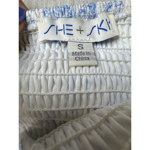 Blue Toile Smocked Maxi Dress Size S Prarie Cottagecore Soft Girl Wedding Guest‎ - Picture 6 of 14